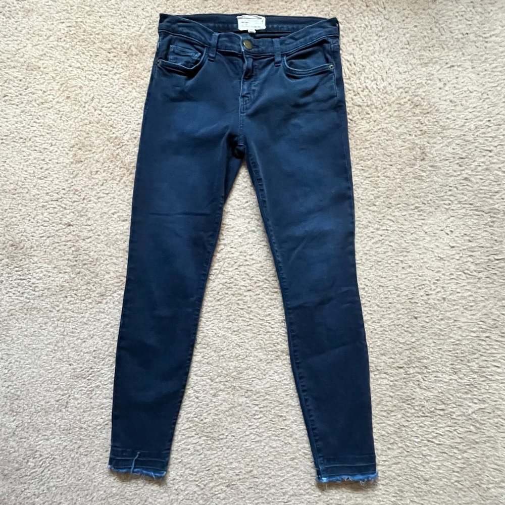 Current/Elliott Skinny Blue Frayed Rolled Down Hem Jeans 28